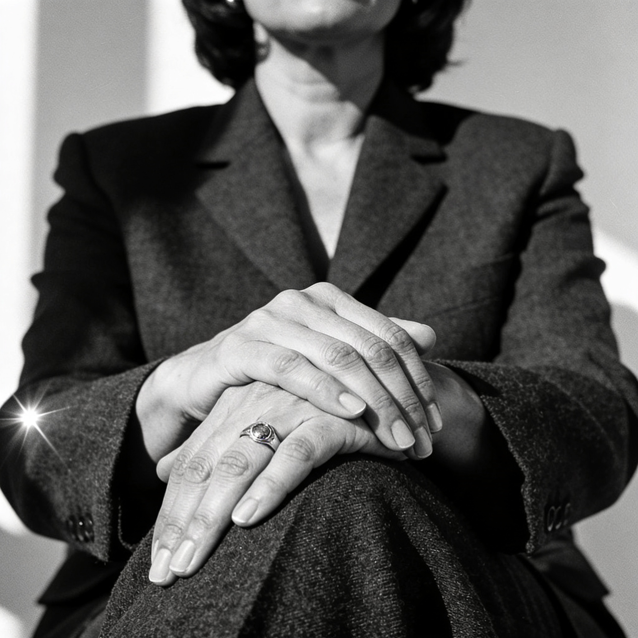 Retrato de autoridade profissional em preto e branco com luz editorial