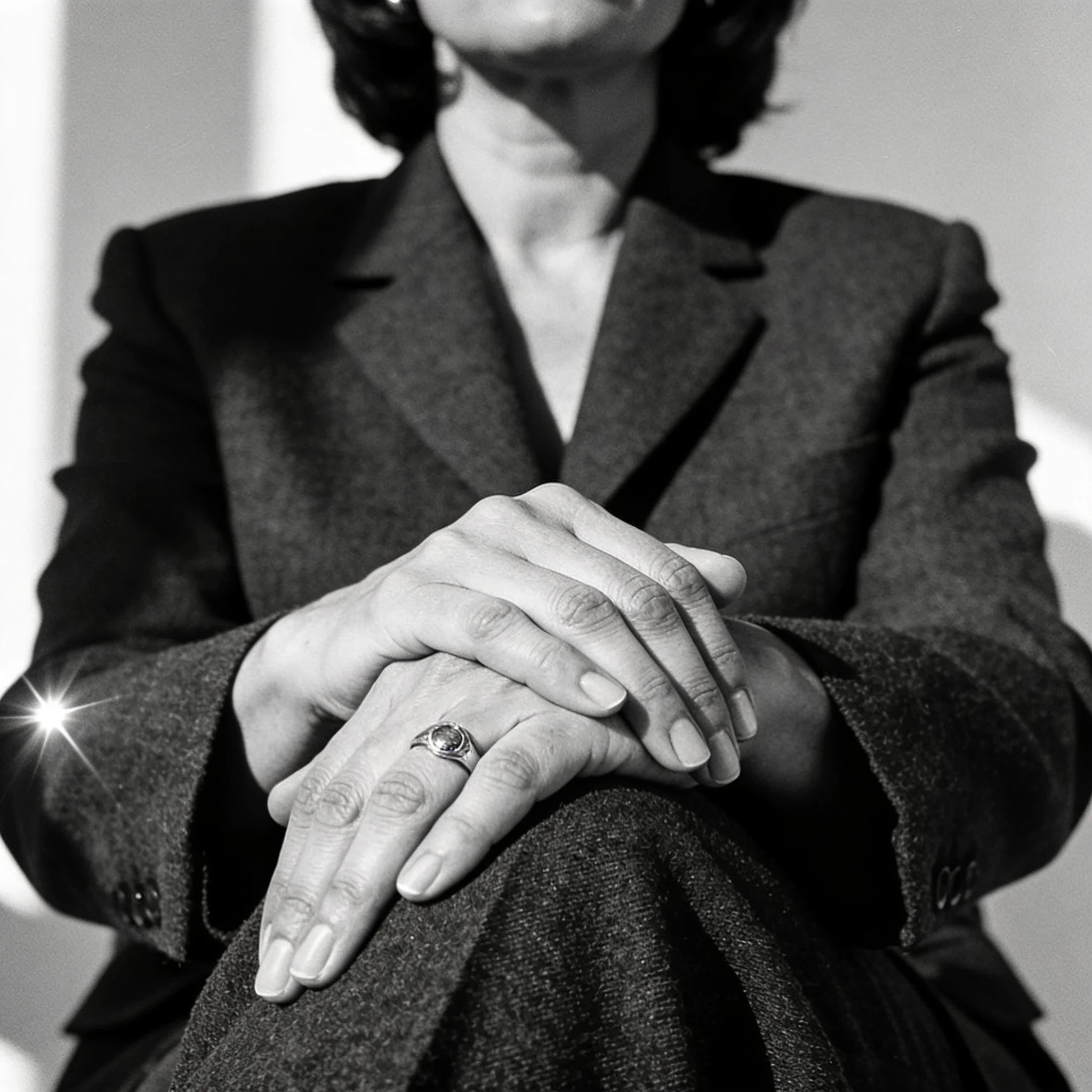 Retrato de autoridade profissional em preto e branco com luz editorial